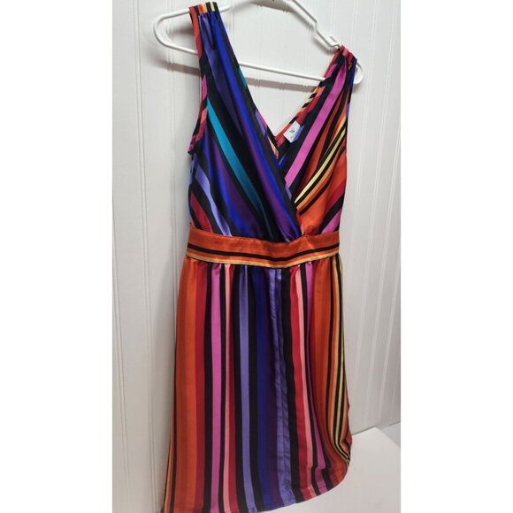 Worthington Sleeveless Multicolor Striped V-Neck Dress With Elastic Waist & Side - Picture 2 of 10